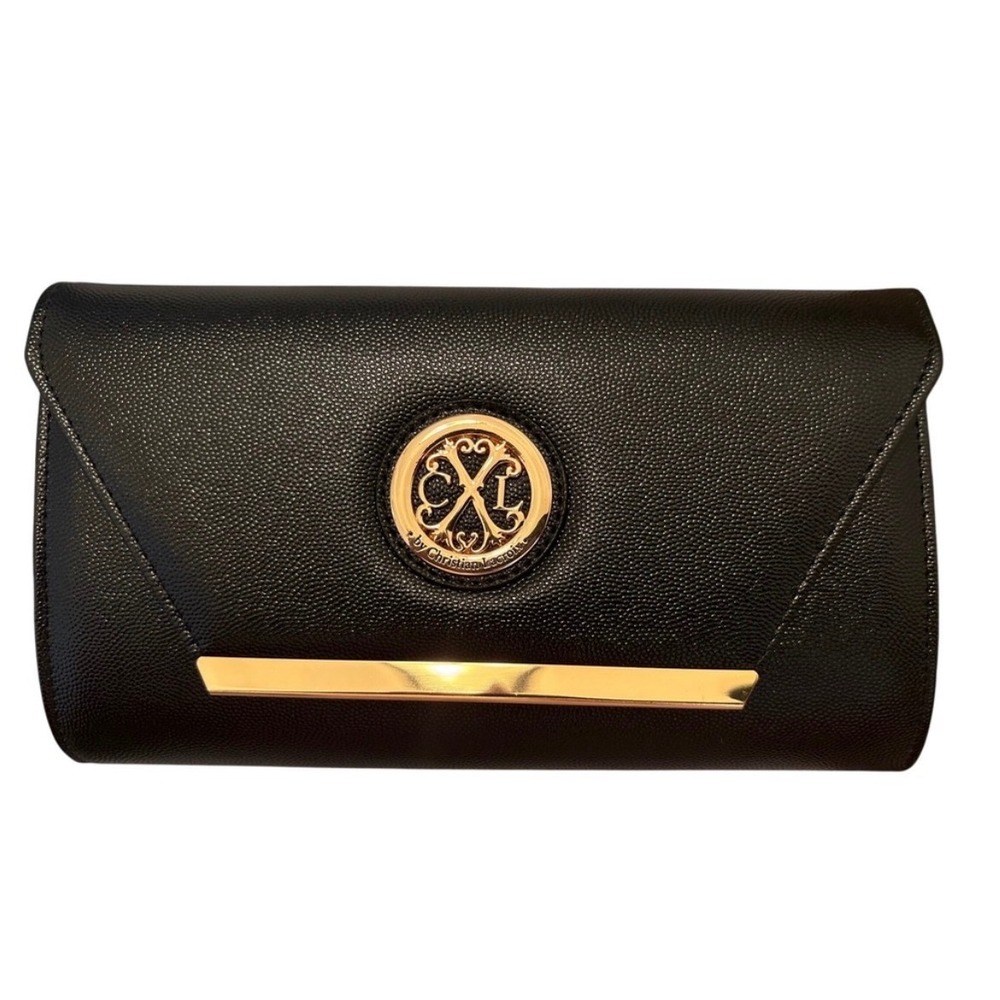 CXL by Christian Lacroix Glam Caviar Clutch Black Gold Chain CXLH24987-BLAK NWT